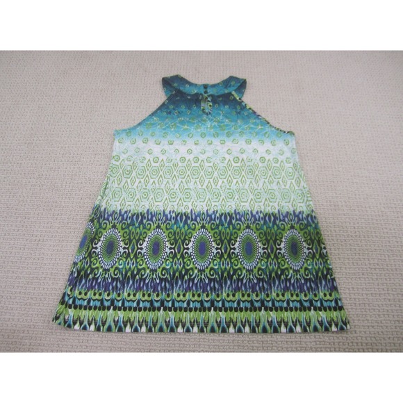 Womens Blouse Shirt Medium Blue Green Tank Top Casual Cocomo Sleeveless Polyeste - Picture 4 of 7
